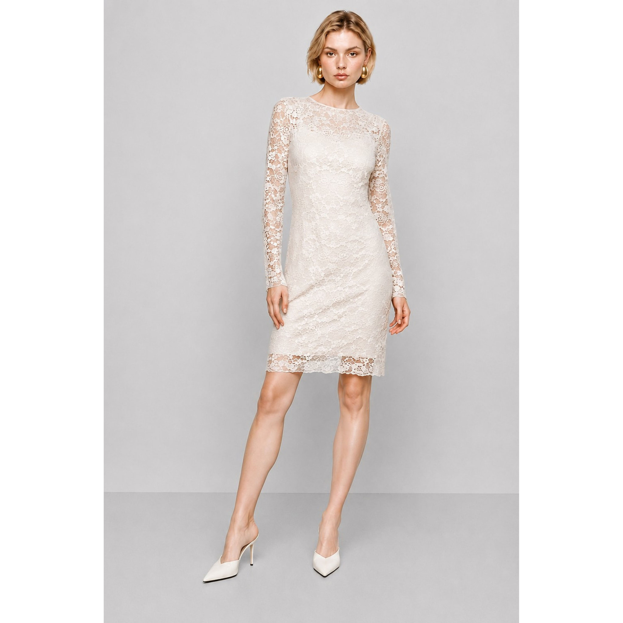 Kocca - Abito da donna in pizzo floreale con maniche lunghe Donna