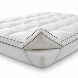 Topper materasso 160x200 + 5 cm, in piumino e piuma d’oca, effetto nuvola ultra soffice, traspirante e termoregolante, con angoli elasticizzati, rivestimento downproof OEKO-TEX, ideale per migliorare comfort e qualità del riposo