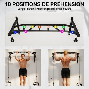 Barre de traction murale multi-prise avec accessoires et kit complet installation max. 200 Kg acier noir