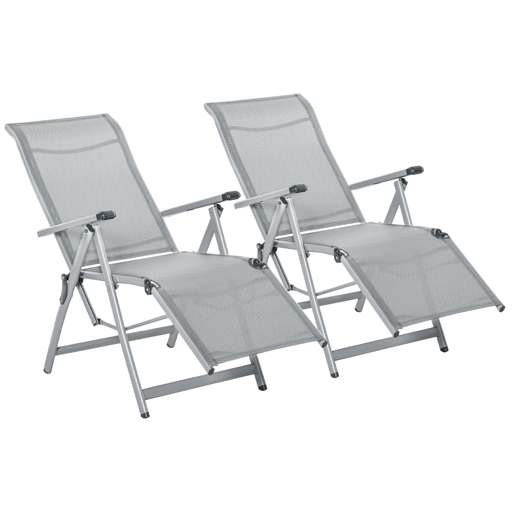 Conjunto de 2 Tumbonas Reclinables y Plegables Tumbonas de Jardín con Respaldo y Reposapiés Ajustable en 10 Posiciones Carga 120 kg 78x58x110 cm Gris