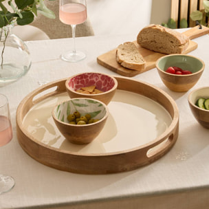 Plateau rond Inaya D38cm blanc chaud et manguier