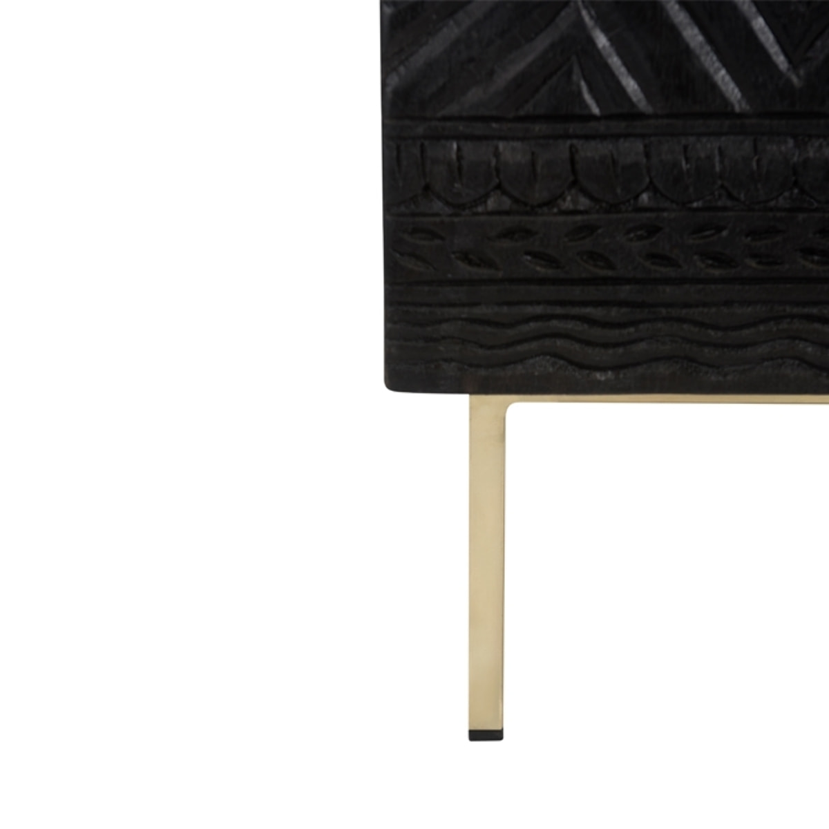 Commode 2 portes en bois gravé noir et métal doré - Chimane