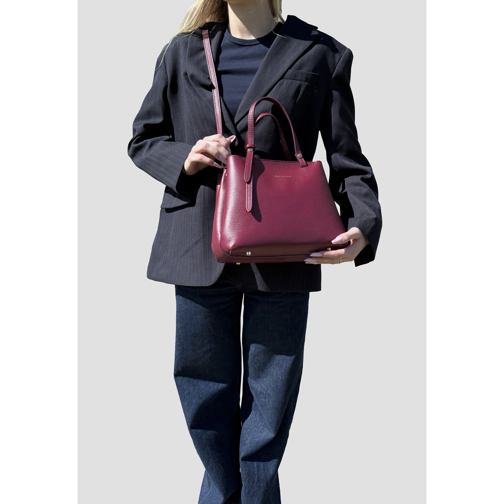 Borsa a Mano Elegante da Donna in Pelle Martellata con Tracolla