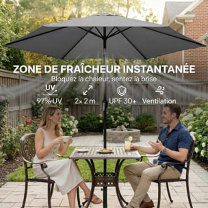 Parasol inclinable manivelle dia. 196 cm métal gris
