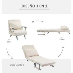 Sofá Cama Individual Sillón Cama Individual Sillón Reclinable con Almohada para Salón Dormitorio Oficina Carga 100 kg 65x69x80 cm Crema