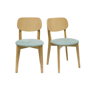 Chaises vintage en bois clair chêne et tissu effet velours vert céladon (lot de 2) LUCIA