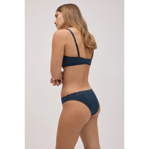 Slip brasiliano a coste con pizzo blu navy