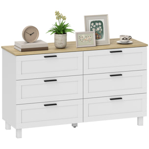 Cómoda 6 Cajones, Cómoda Dormitorio con Patas de Madera, Cajonera para Salón, Oficina, Estilo Moderno, 120x38x71 cm, Blanco