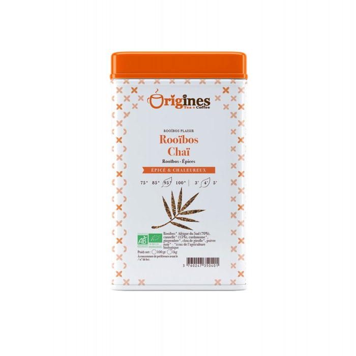 Rooïbos Chaï Bio aux épices indiennes - Boîte Métal 100g