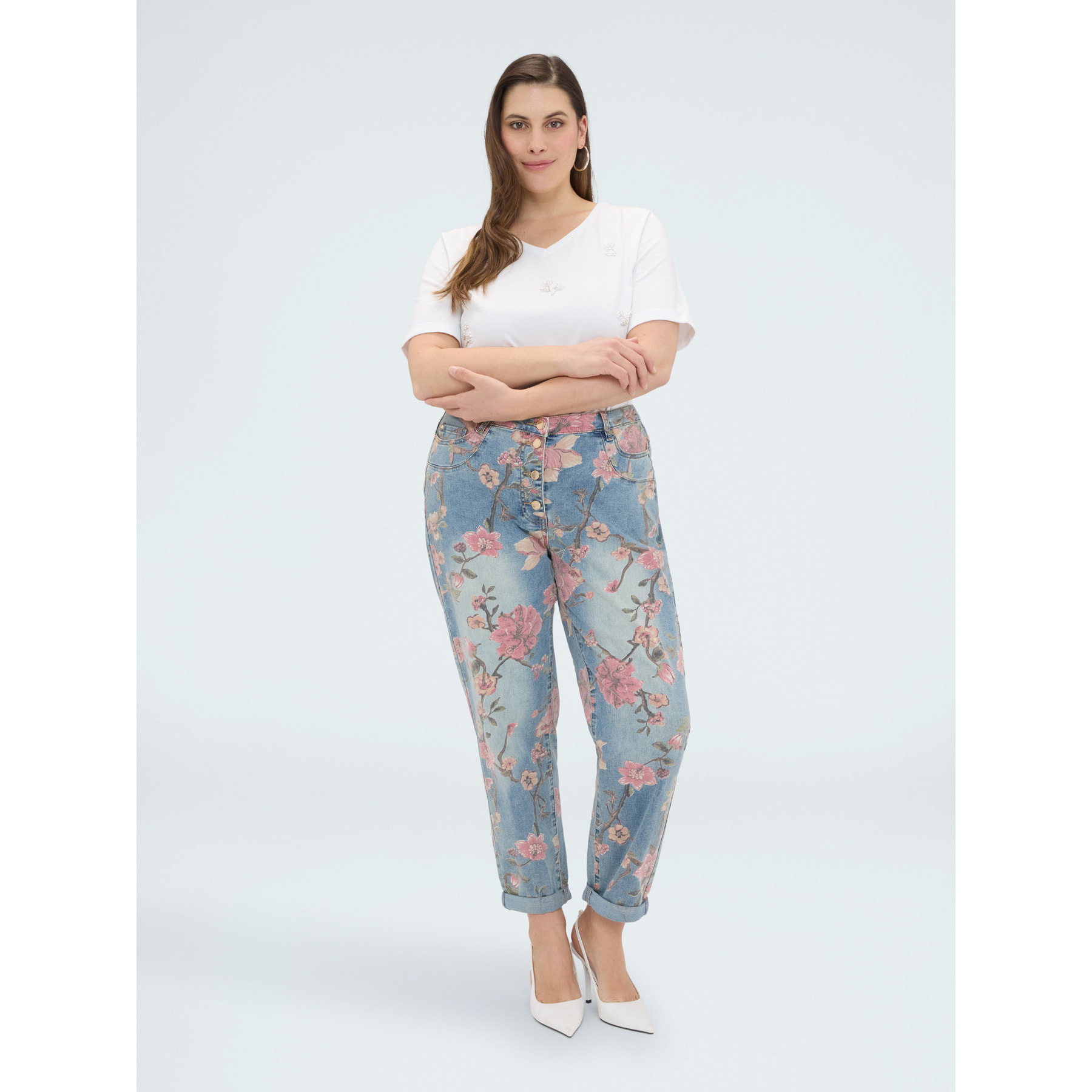 Fiorella Rubino - Jeans Barrell con stampa floreale - Azzurro
