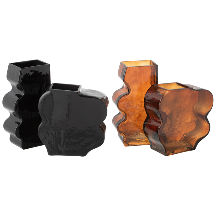 J-Line vase Irrégulier - verre - camel/marron foncé - large - 2 pièces - 25 cm de hauteur