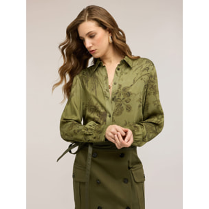 Motivi - Camicia in raso con stampa - Verde militare