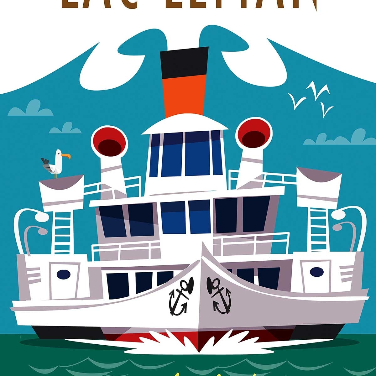 Poster de le lac leman Affiche + cadre en bois - Chêne