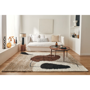 PALERME - Tapis shaggy à poils long à motif artistique - Marron, Beige, Café et Crème