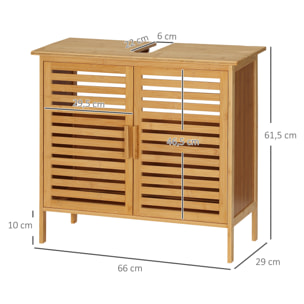 Meuble sous-vasque 2 portes à lattes - dim. 66L x 29l x 61,5H cm - bois de bambou verni