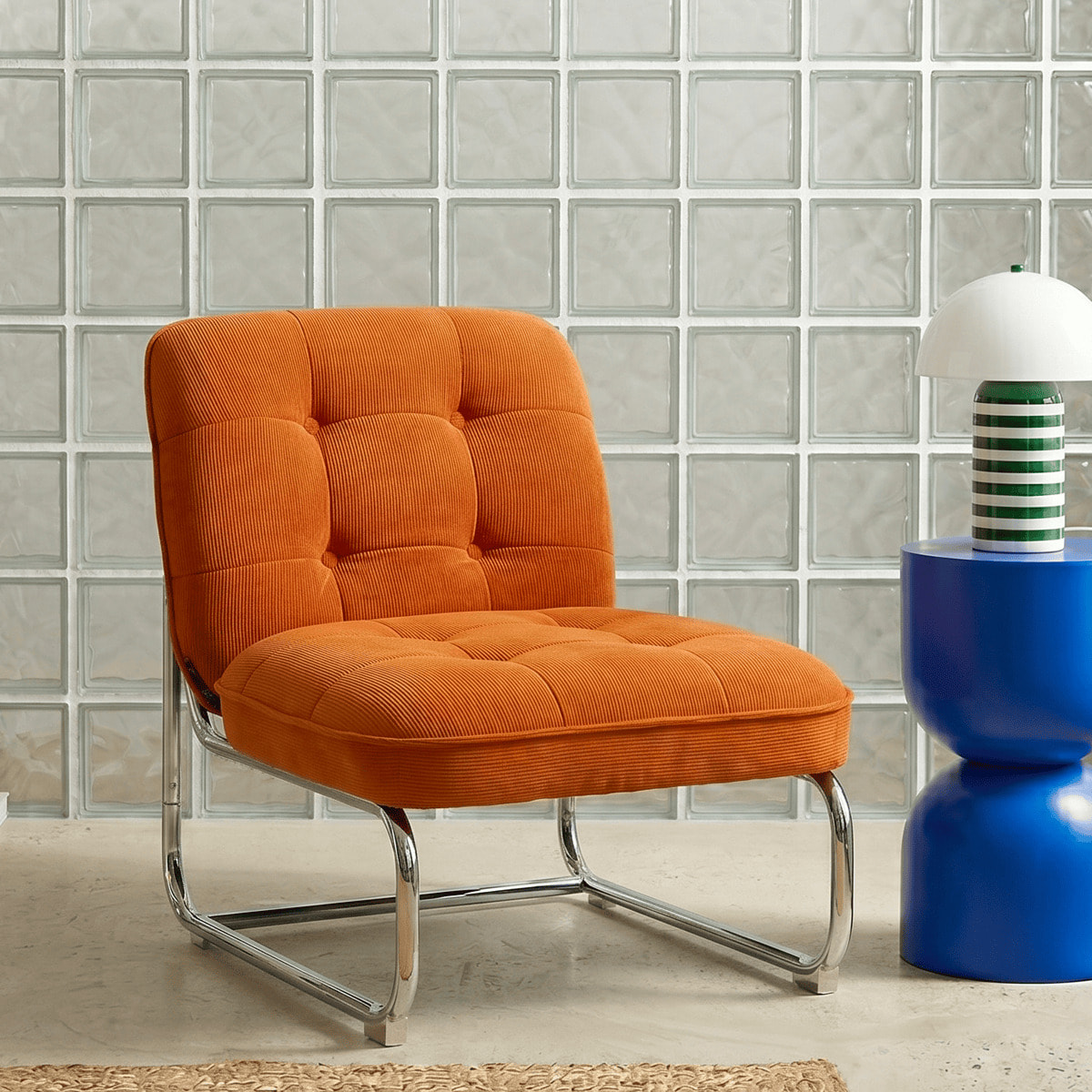 Fauteuil en velours côtelé et piètement chromé - MARVIN