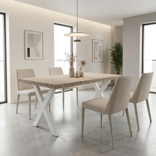 Tavolo da pranzo in legno e metallo con piedi x-shaped bianchi 220x100 cm Grigio Testurizzato
