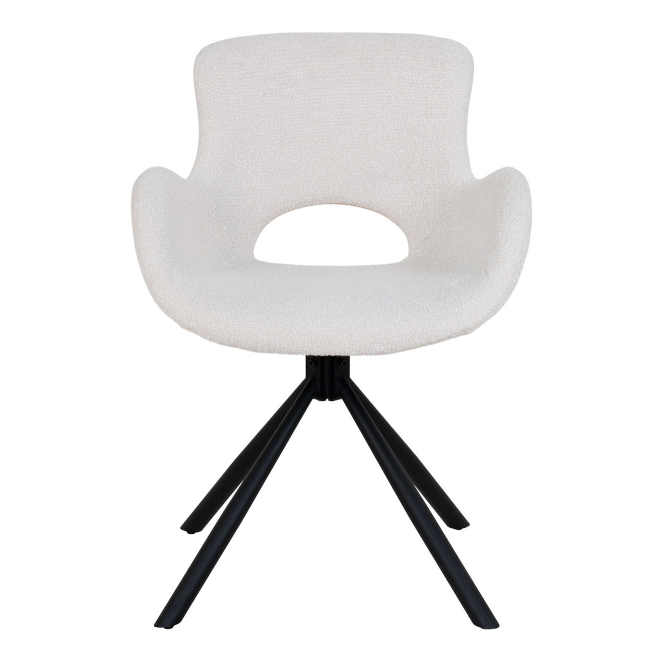 Set 2 sedie girevoli da pranzo Amorim in bouclé bianco panna con gambe nere
