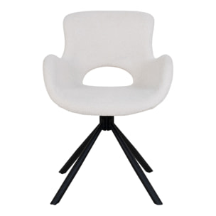 Set 2 sedie girevoli da pranzo Amorim in bouclé bianco panna con gambe nere