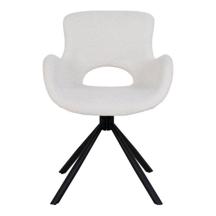 Set 2 sedie girevoli da pranzo Amorim in bouclé bianco panna con gambe nere