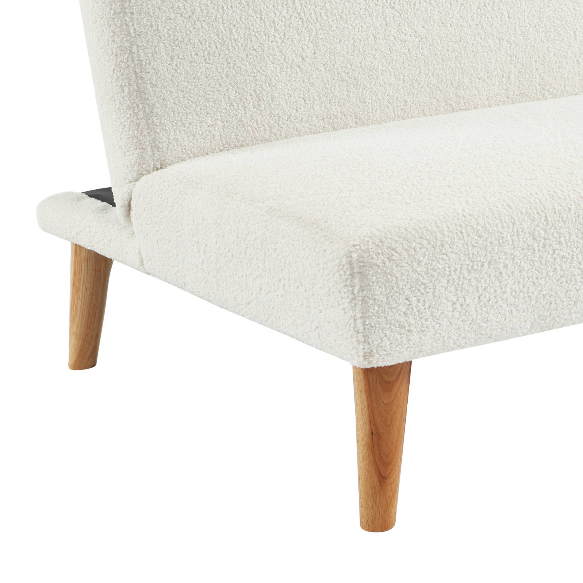 Canapé banquette convertible 3 places bouclette blanche piètement bois d'hévéa L 180 x P 100 x H 74.5 cm - Tom