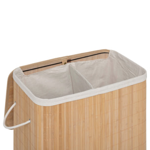 Panier à linge double 100L en bambou - Marron Clair