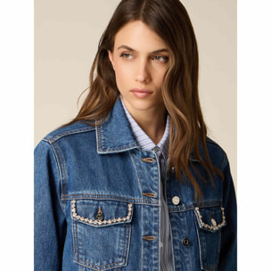 Oltre - Giubbotto boxy in denim con castoni - Blu
