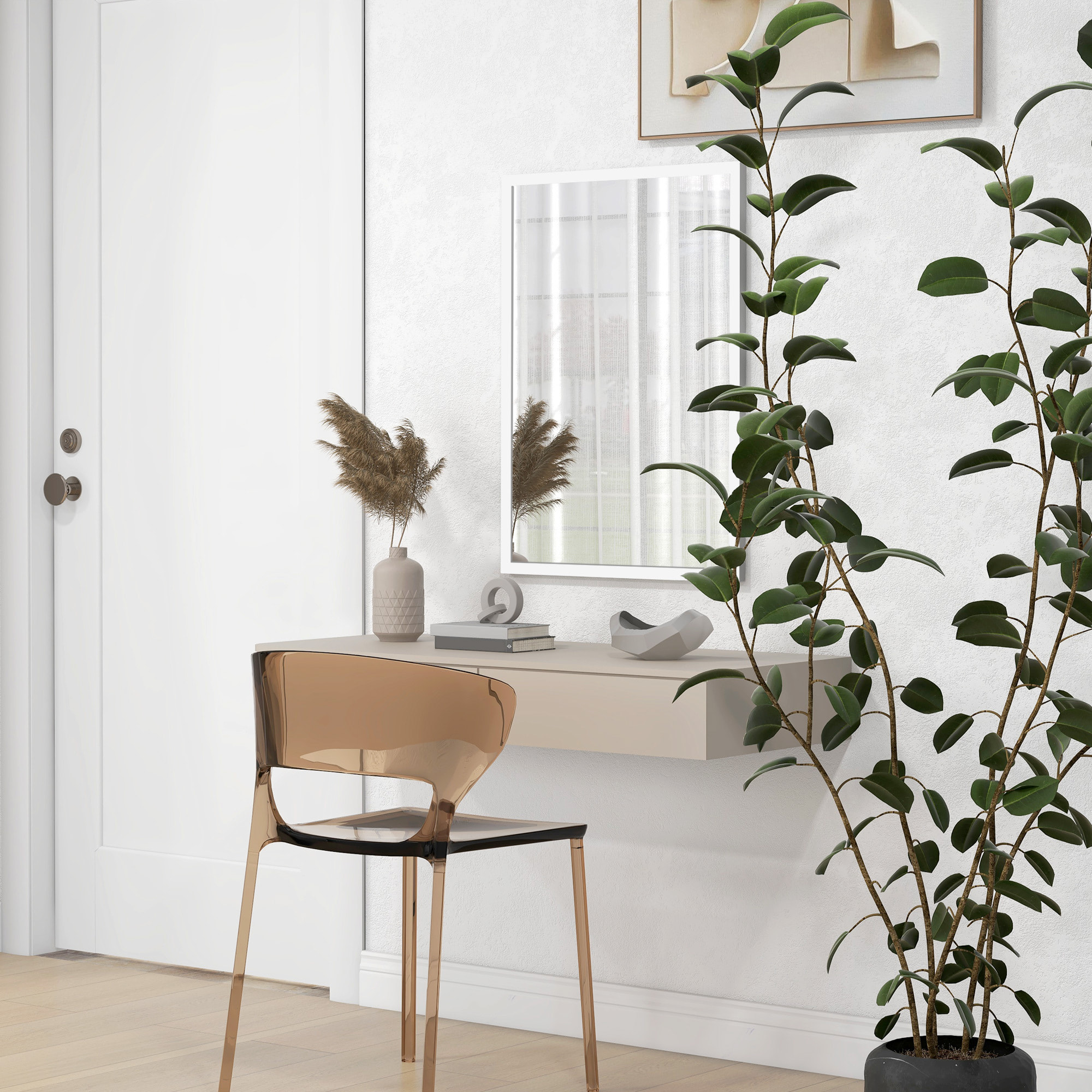 Miroir mural rectangulaire dim. 50L x 70H cm cadre MDF blanc