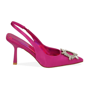 Slingback fucsia in raso, tacco 7,5 cm