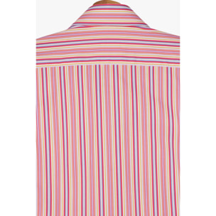 Camicia Uomo 1 Bottone Button Down Slim Popeline Stampato Fuxia Lilla
