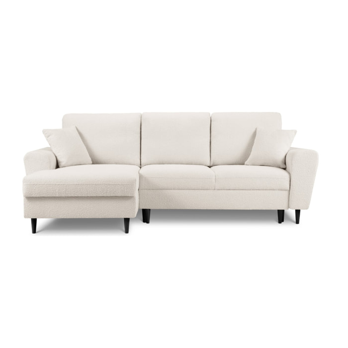 Canapé d'angle gauche convertible avec coffre de rangement "Kyoto" 4 places en bouclé beige