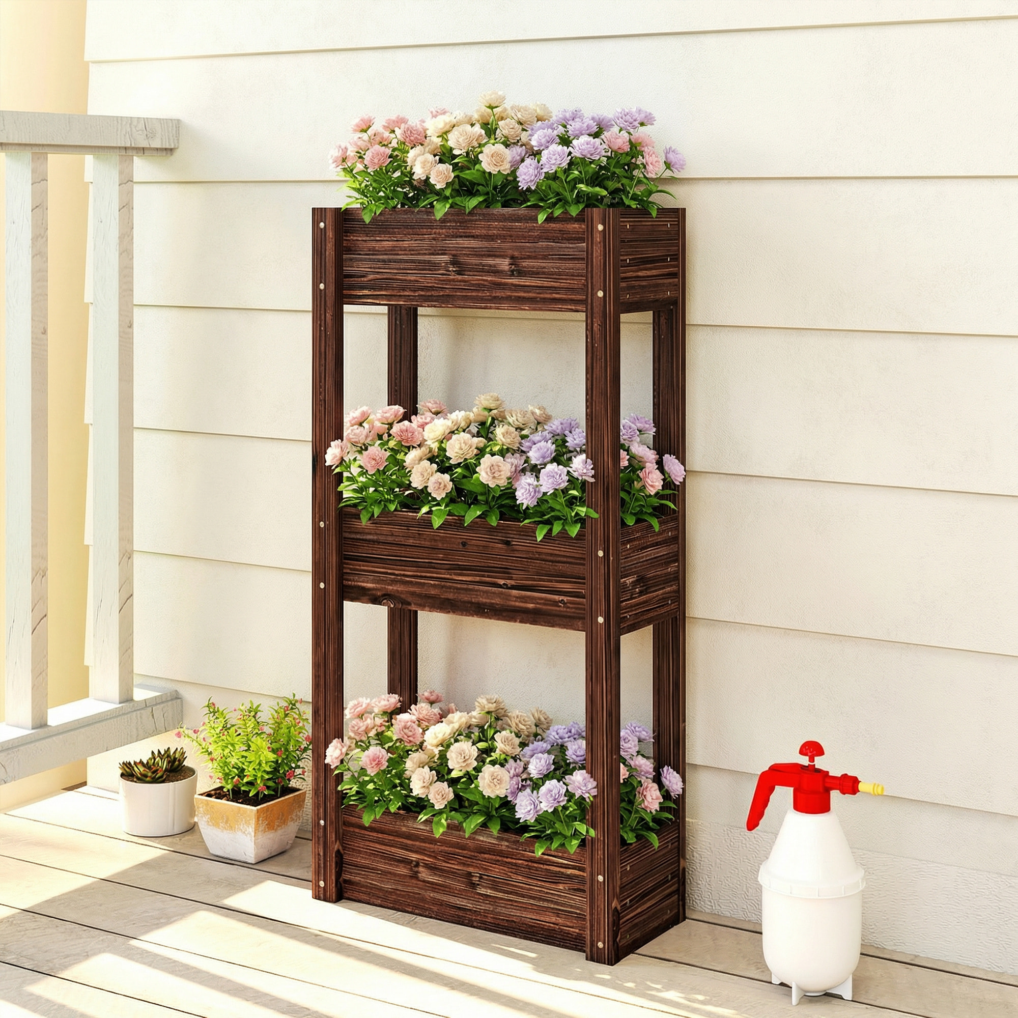 Jardinière bois traité carbonisation 3 niveaux dim. 60 x 25 x 120 cm