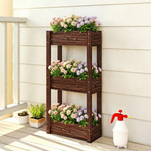 Jardinière bois traité carbonisation 3 niveaux dim. 60 x 25 x 120 cm