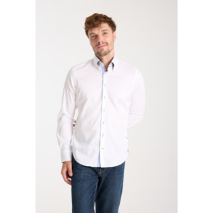 Camicia Uomo 2 Bottoni Button Down Slim Satin Unito Bianco