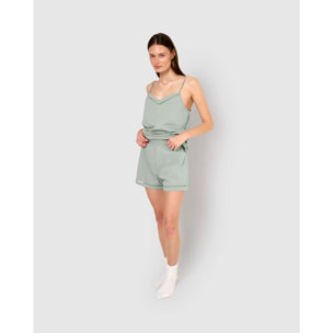 Pigiama corto cotone sfilatura spalline blu acqua