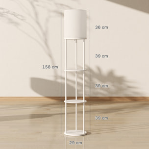 Lámpara de Pie con Estantes, Lámpara con 3 Temperaturas de Color, Control Remoto, Bombilla E27, para Salón, Dormitorio, Oficina, Blanco
