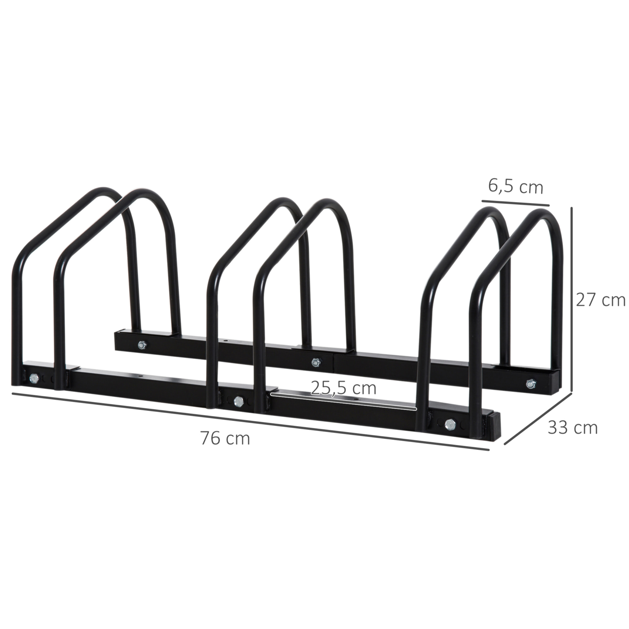 Aparcamiento para 3 Bicicletas Soporte de Acero para Aparcar Bicicletas en el Suelo o Pared Estacionamiento para Interior y Exterior 76x33x27 cm Negro