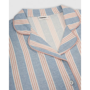 Pijama largo camisero algodón raya zena índigo