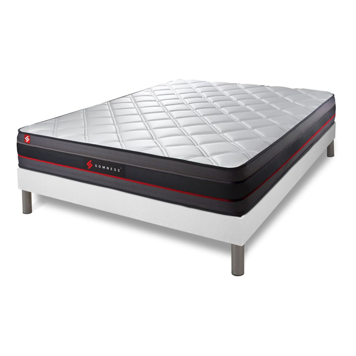 Ensemble - Matelas Mémoire de forme 24cm d'épaisseur - 5 zones de confort - Confort ferme - Sommier tapissier en kit - 2 places