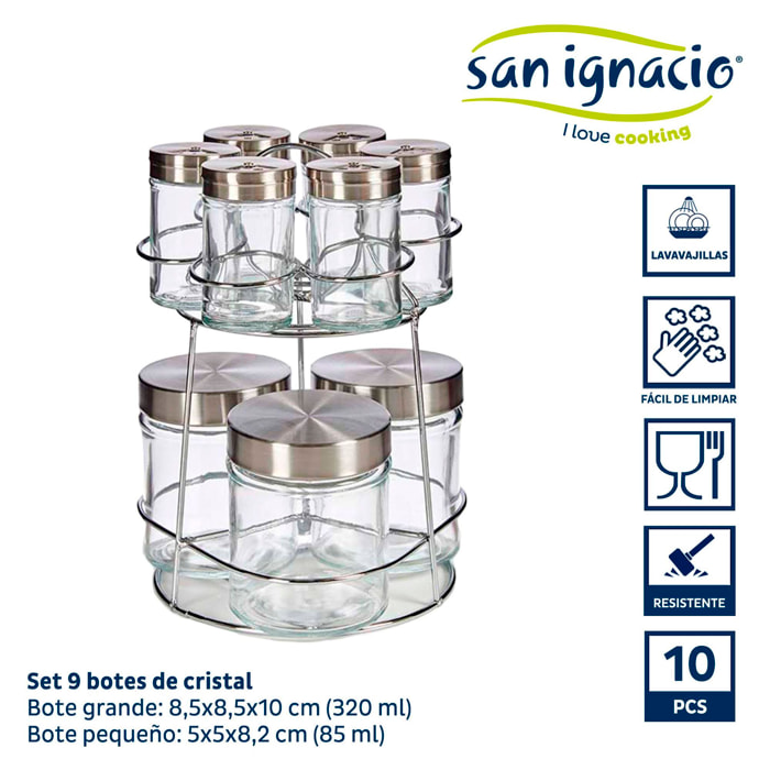 Set 9 botes cristal soporte metal redond colección vivalto