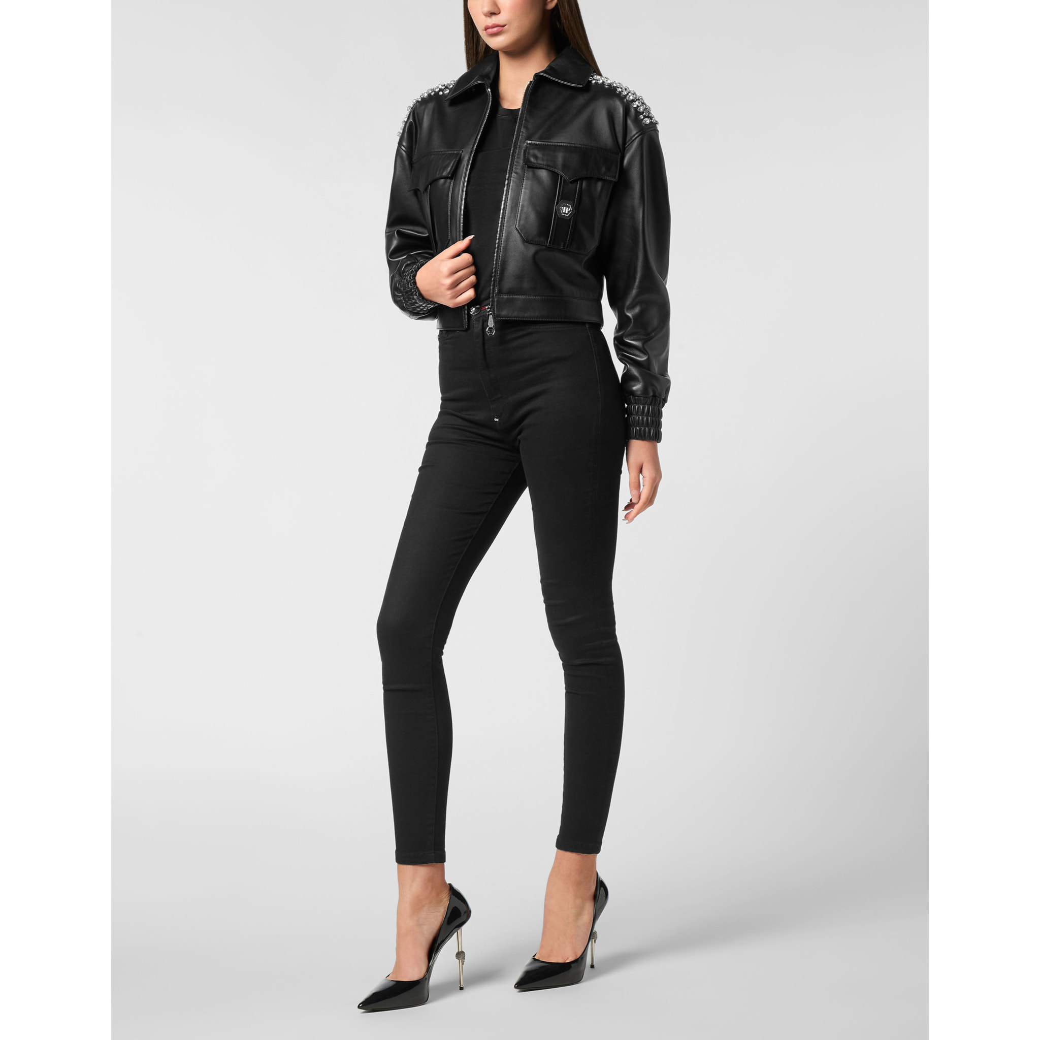 PHILIPP PLEIN Bomber de cuero SIGNATURE