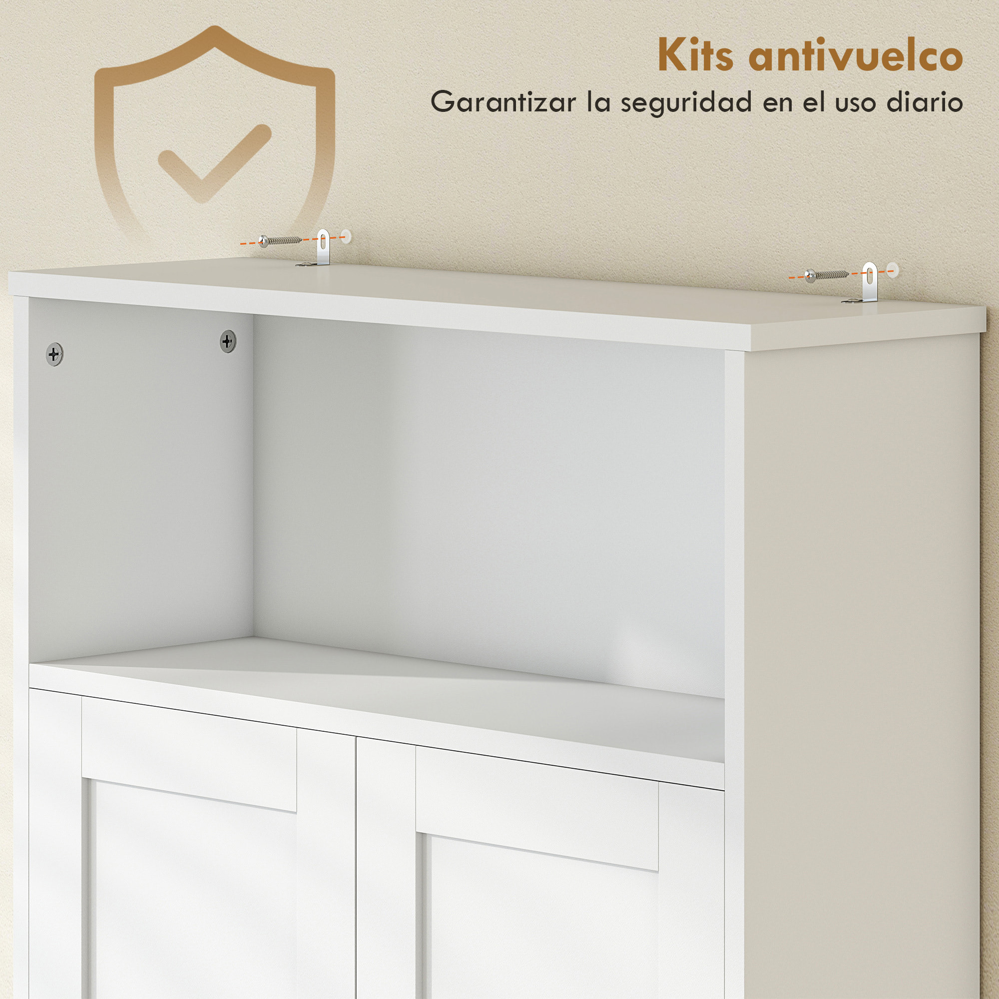 Mueble sobre Inodoro, Armario sobre Inodoro, Mueble de Baño con 2 Puertas de Cierre Silencioso, Estante Abierto para Lavanderías, Espacios Pequeños, 64x21x173,5 cm, Blanco