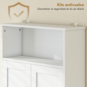 Mueble sobre Inodoro, Armario sobre Inodoro, Mueble de Baño con 2 Puertas de Cierre Silencioso, Estante Abierto para Lavanderías, Espacios Pequeños, 64x21x173,5 cm, Blanco