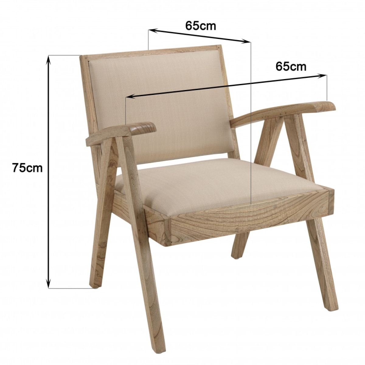 ERIS - Fauteuil en Mindi, assise en tissu beige texturé