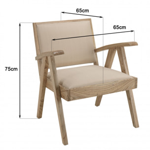 ERIS - Fauteuil en Mindi, assise en tissu beige texturé