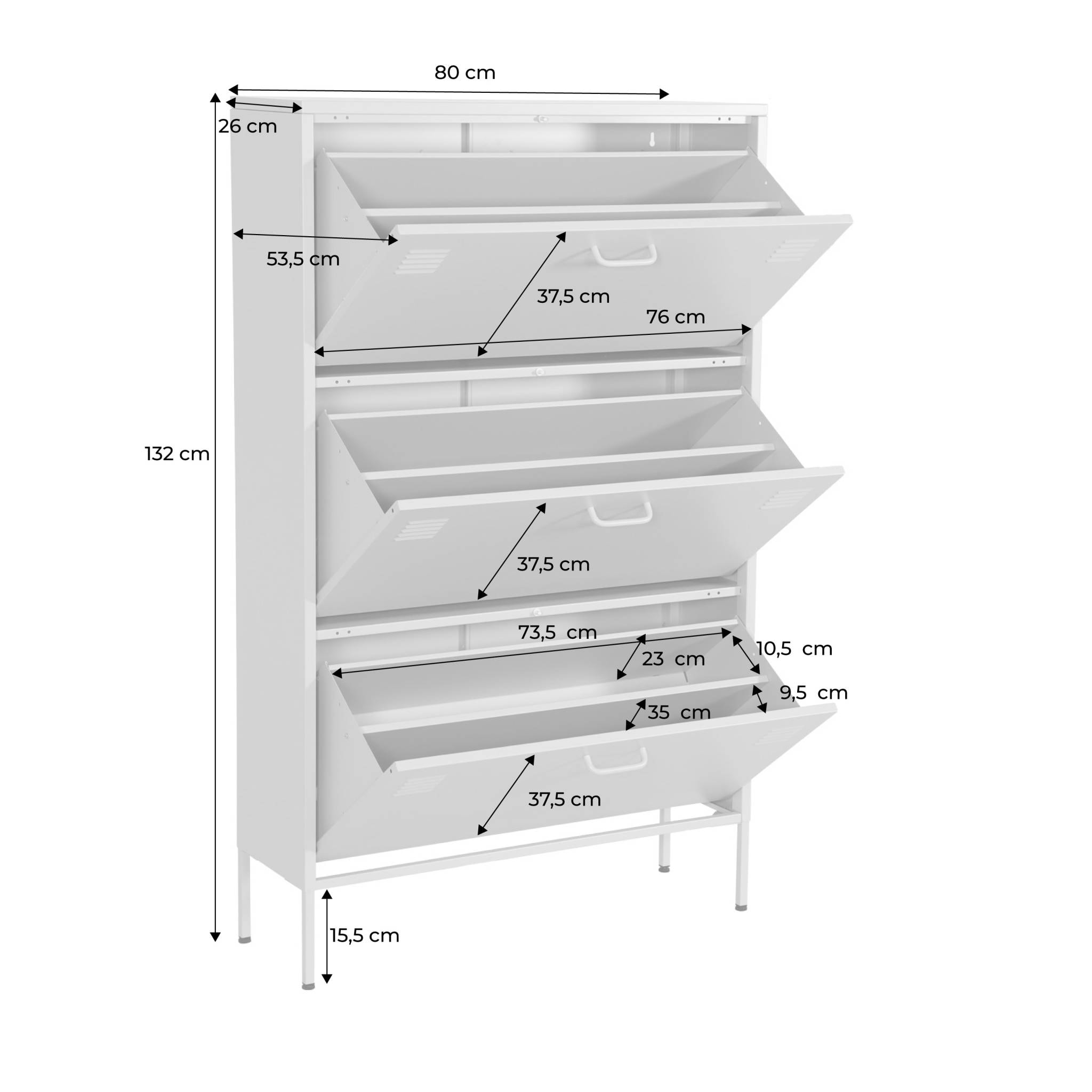 Meuble à chaussures industriel métal noir 3 tiroirs - 80 x 29 x 132.5 cm - Alabama