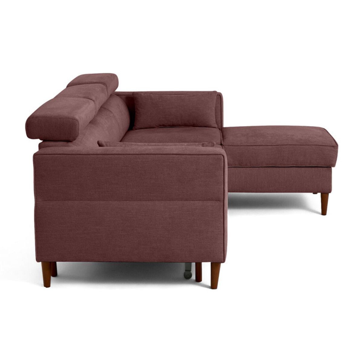 Alicante - canapé d'angle réversible convertible avec têtières - coffre - 4 places - en tissu texturé - Prune