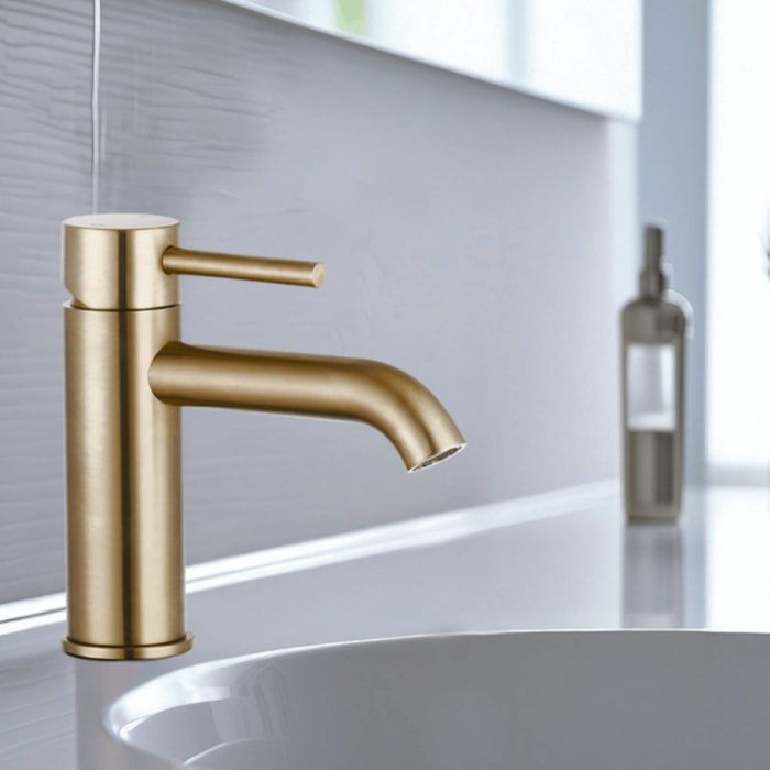 Mitigeur lavabo bec bas PAINI Ortence laiton brossé avec vidage clic clac