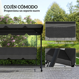 Columpio de Jardín Exterior de 3 Plazas Balancín de Jardín Exterior con Toldo Ajustable Reposapiés Retráctil y Cojines Carga 330 kg 200x127x170 cm Gris