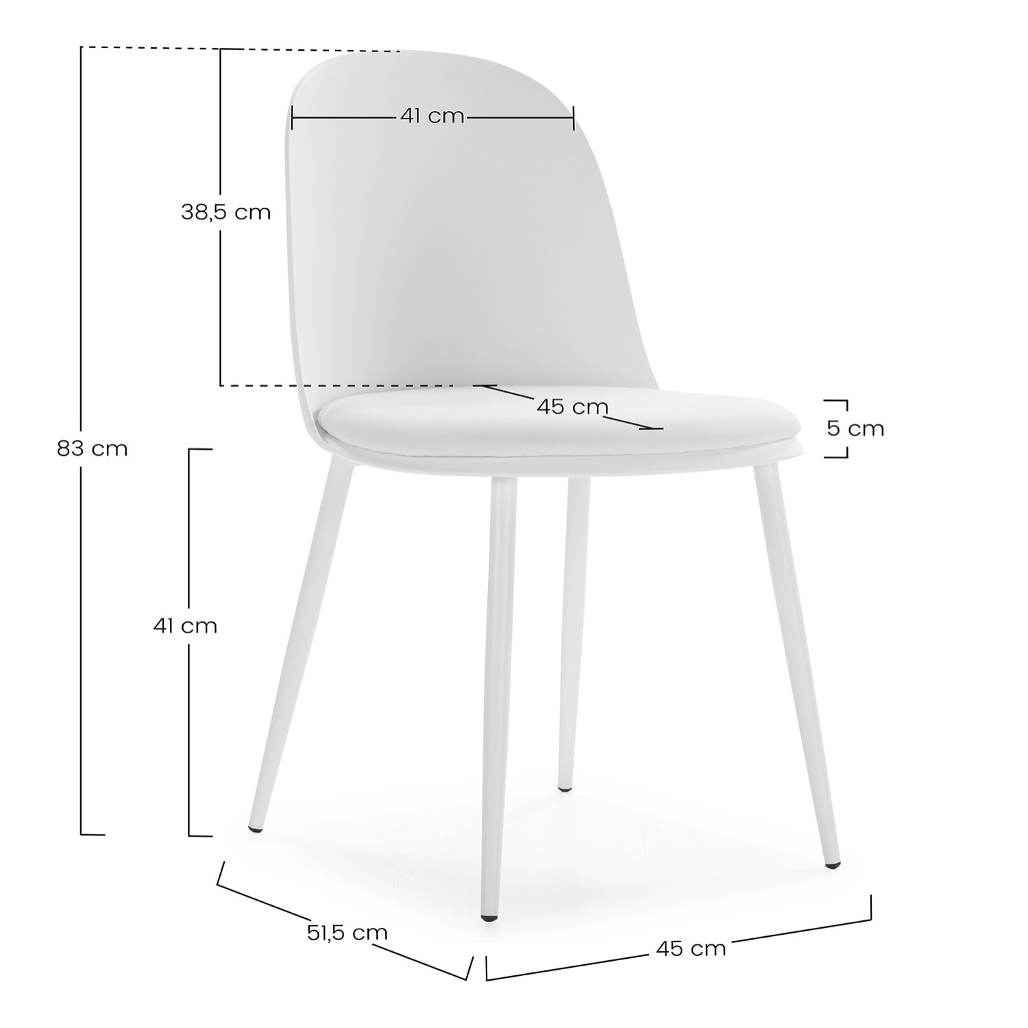 Juego de mesa 80x80 cm y 4 sillas de comedor Kana